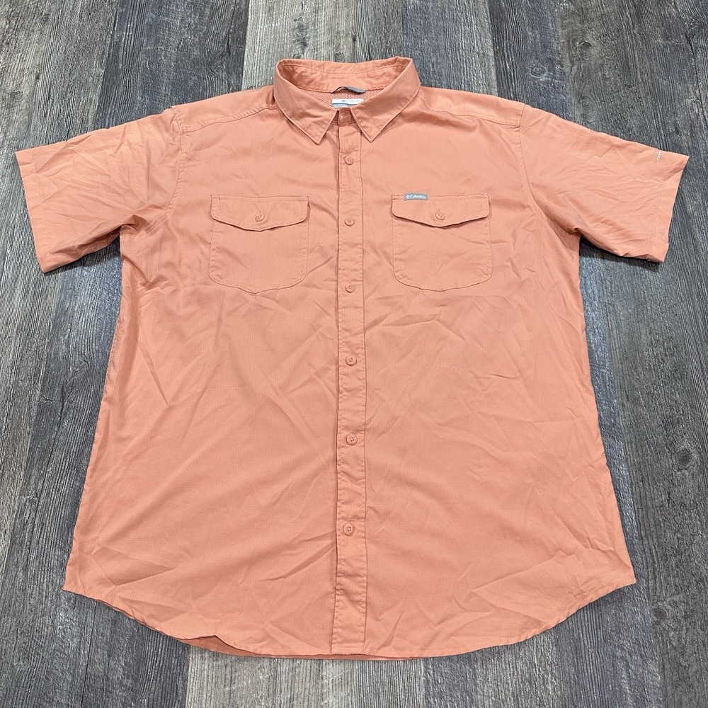 Columbia Fishing Shirt Mens XL Omni Wick Vented‎ Short Sleeve Peach Quick Dry